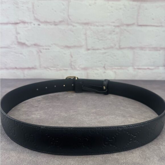 Authentic Gucci Guccissima Embossed Black Leather Gg Marmont Belt 370543 85/34 - Picture 5 of 11